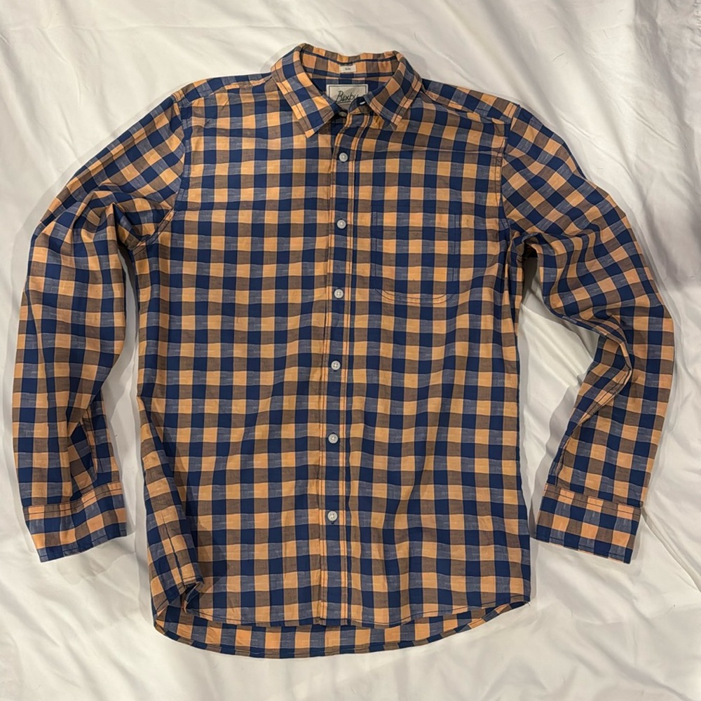 Salmon and blue gingham shirt, slim fit